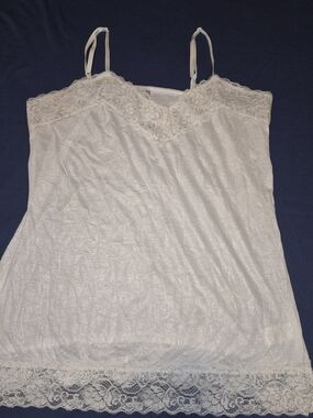 Vanity Women’s Crinkle Y2K Fairy Lace Tank Top Cami White Stretch 1X EUC